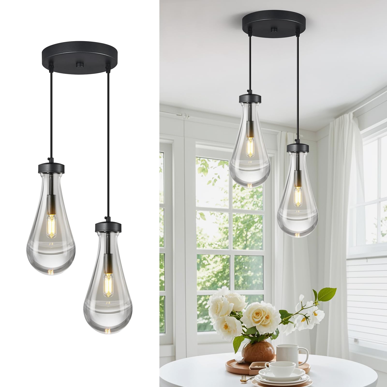 LIANGMH Raindrop Pendant Lights Kitchen Island Teardrop Black